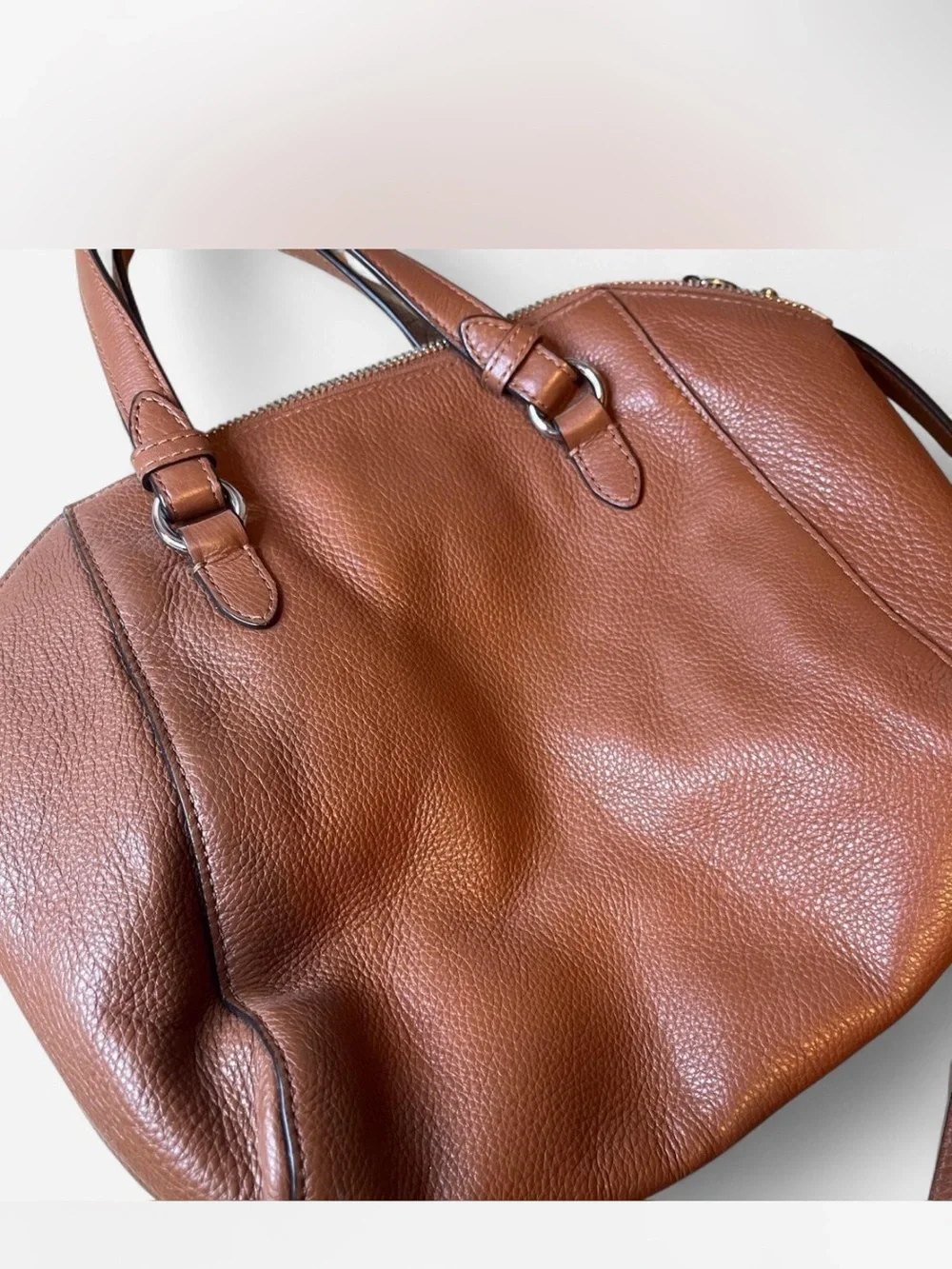 Coach Brown Pebble Leather Dome Shoulder Bag with Black Tag
